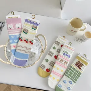 Cute cartoon women's mid-calf socks breathable mesh cotton socks sweet summer hosiery style