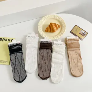 Chaussettes mi-mollet en dentelle transparente pour femme, style lolita mignon et élégant