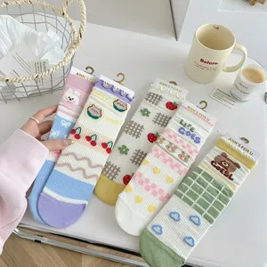 Detailed view of cute cartoon mid-calf socks with breathable mesh, sweet style for daily wear.