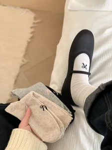 Chaussettes pour femmes broderie nœud style japonais coton décontracté mode chic kawaii