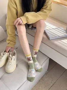 Cute women's socks Korean style cartoon student tube socks summer thin mesh breathable cotton socks