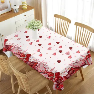 Tovaglia impermeabile di San Valentino con cuori rossi quadri rose decorazione tavolo rettangolare