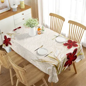 Tovaglia rettangolare impermeabile con motivo floreale rosso, ideale per la decorazione primaverile.
