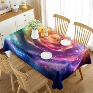 Tovaglia rettangolare impermeabile con vivace stampa floreale di rose galassia per sala da pranzo.