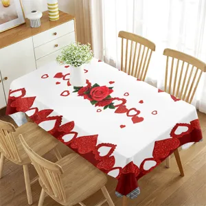 Tovaglia rettangolare impermeabile con motivo a cuore di rose rosse per decorare la festa