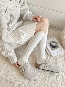 Verdikte kasjmier-achtige knie-hoge lange sokken vrouwen winter warme geribbelde sokken detail