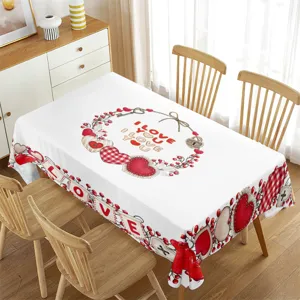 Waterproof rectangular tablecloth with Valentine heart floral print for home holiday dining table decor.