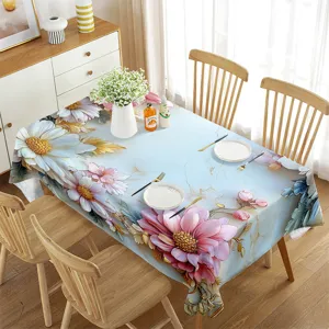 Tovaglia rettangolare impermeabile con stampa floreale per tavolo da pranzo, stile primaverile.