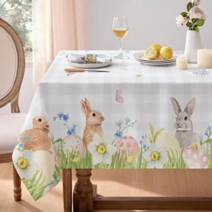 Mantel de Pascua Impermeable Lindo Conejo Huevos Patrón de Primavera Rectangular Decoración de Fiesta
