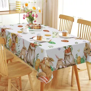 Mantel de mesa rectangular impermeable de Pascua con bonito estampado de conejo para decoración.