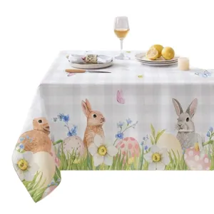 Mantel de mesa de Pascua impermeable con estampado de conejo lindo, rectangular decoración.