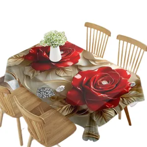 Tovaglia rettangolare impermeabile con rose rosse per tavolo da pranzo e festa