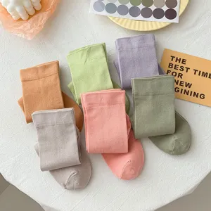 Comfortable women solid color mid-tube cotton socks sweet candy style casual daily hosiery
