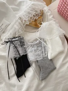 Chaussettes Lolita princesse dentelle volants nœud mi-mollet femme mignon doux style