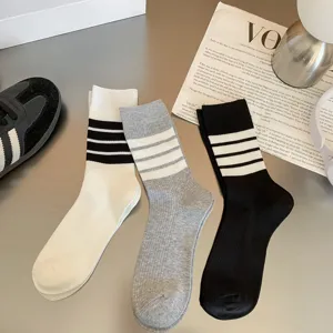 Women three stripe mid-calf socks Japanese JK style casual cotton hosiery spring summer