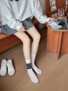 Women summer thin socks Japanese JK college style mid-calf socks with three stripes fashion style