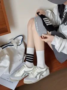 Women spring summer thin knee high socks Japanese style prep school striped hosiery casual fashion