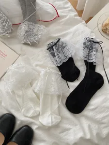 Détails chaussettes pour femmes Lolita dentelle nœud, style princesse coton mignon.