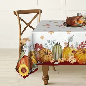 Nappe d'automne citrouille tournesol rectangulaire imperméable pour décoration de table de vacances.