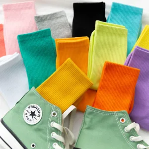 Colorful candy color mid-tube socks for women, soft ribbed casual hosiery daily wear.