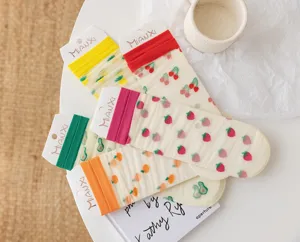 Chaussettes transparentes en soie de verre estivales pour femmes, joli imprimé de fruits fins.