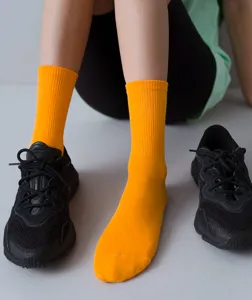 Bright orange crew socks for women, trendy Japanese style candy color socks spring summer