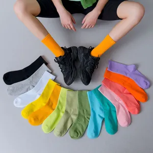 Colorful mid-tube socks for women, sweet candy colors long socks daily wear fashion footwear.