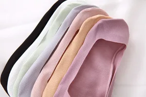 Detail shot of summer women's low-cut invisible boat socks showing smooth multi-color fabric.