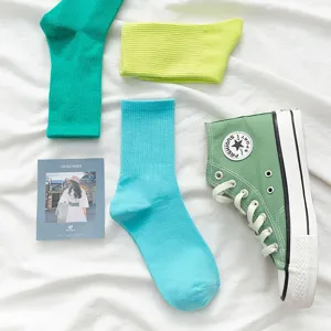 Candy color mid-tube women socks, Japanese style soft cotton spring summer daily socks.