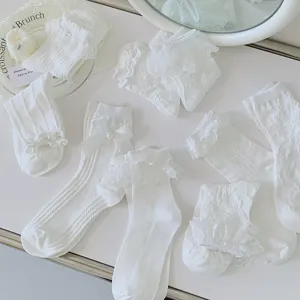 Chaussettes lolita dentelle blanche mignon volant jk genou haute bas esthétique femmes