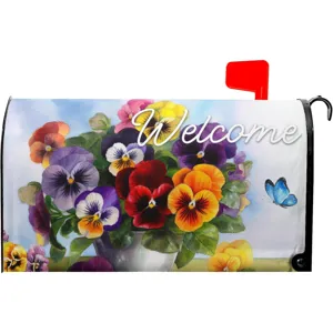 Bunte Blumen Briefkastenabdeckung mit Willkommen Text, wetterfestes Textil für Garten.