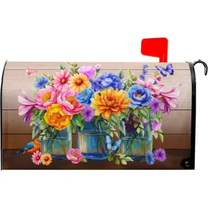 Housse de boîte aux lettres florale vibrante avec de jolies fleurs pour décoration de jardin.
