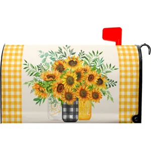Vue détaillée de la housse de boîte aux lettres magnétique tournesol décoration jardin