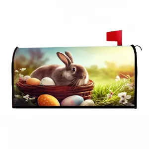 Housse de boîte aux lettres magnétique de Pâques avec lapin mignon et œufs colorés pour jardin.
