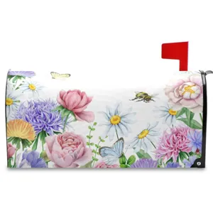 Extérieur Imperméable Aimanté Housse de Boîte aux Lettres Printemps Floral Papillon Enveloppe de Boîte aux Lettres Décor de Jardin