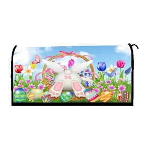 Housse de boîte aux lettres lapin de Pâques fleurs colorées œufs décoration magnétique jardin
