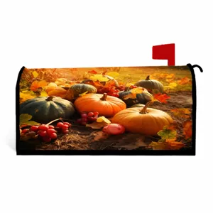 Halloween pumpkin mailbox cover detail, autumn floral outdoor waterproof magnetic mail wrap.