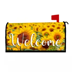 Copertura magnetica decorativa per cassetta delle lettere con stampa di girasoli e benvenuto.