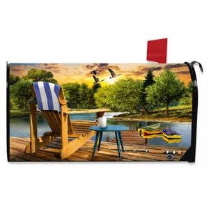Outdoor decorative mailbox cover with vibrant summer scenery print, durable fabric design.