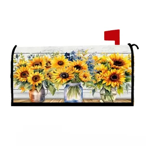 Copertura magnetica per cassetta postale con vivaci girasoli ad acquerello e decoro primaverile.