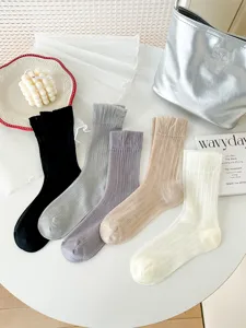Details of summer thin transparent ice silk stackable socks in multiple solid colors for women.