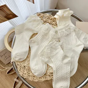 Weisse spitze rüschen damen socken süße lolita japanische stil college mitellange socken