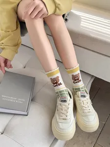 Cute cartoon mid-calf socks for women, breathable summer cotton cute socks with sweet style.