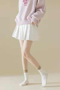 Double ribbed contrast mid tube socks for women casual stylish fashion everyday wear comfortable fit