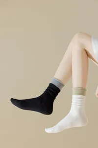 Women mid-calf colorblock socks double ribbed contrast design fashion casual daily wear