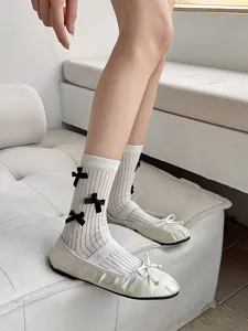 Sweet Lolita bow mid-calf socks for women, cute Japanese college style spring summer socks