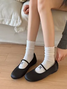 Chaussettes mi-hautes en coton style japonais mignon nœud papillon volants pour femmes