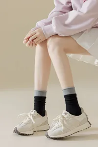 Comfortable mid-calf colorblock layered women socks, stylish casual wear daily footwear.