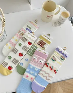 Cute cartoon mesh breathable cotton mid-tube socks for women summer sweet daily wear styles