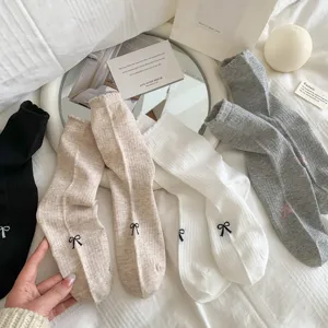 Women cute bow mid-calf socks lace cotton spring summer casual Japanese sweet hosiery